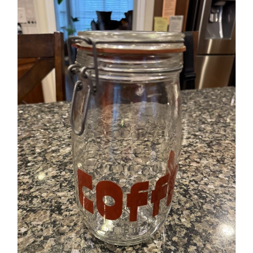 Vintage Clear Glass Jar Canister Coffee Spell Out MCM Retro Font Mid Century - Picture 5 of 13